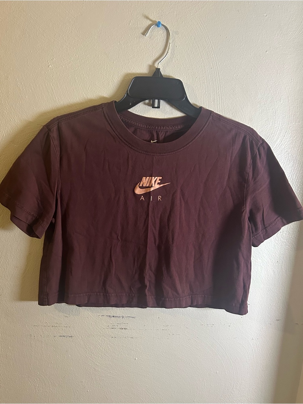 Nike Women's Crop Tee - Maroon with Pink Logo